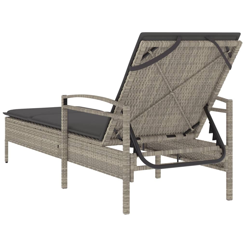 Sun lounger with cushion 63x200x81 cm light grey PE wicker