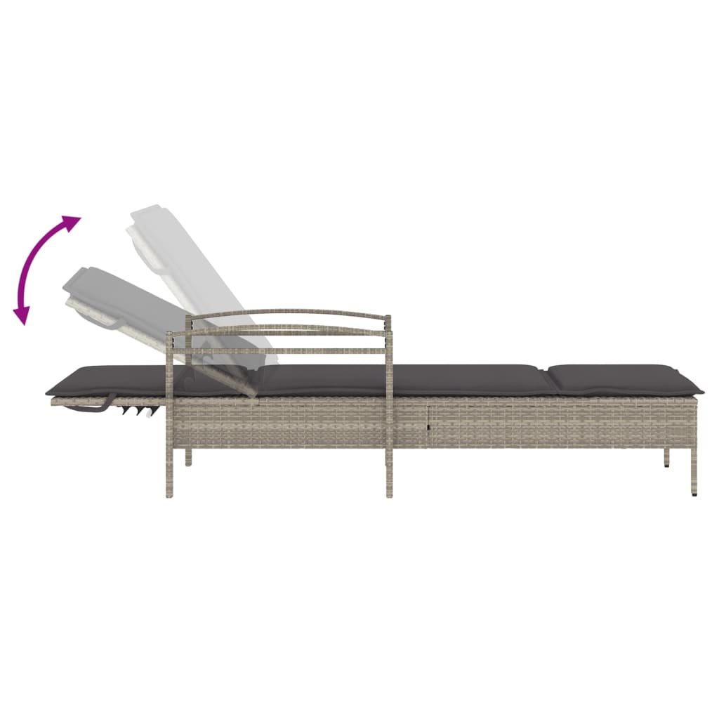 Sun lounger with cushion 63x200x81 cm light grey PE wicker