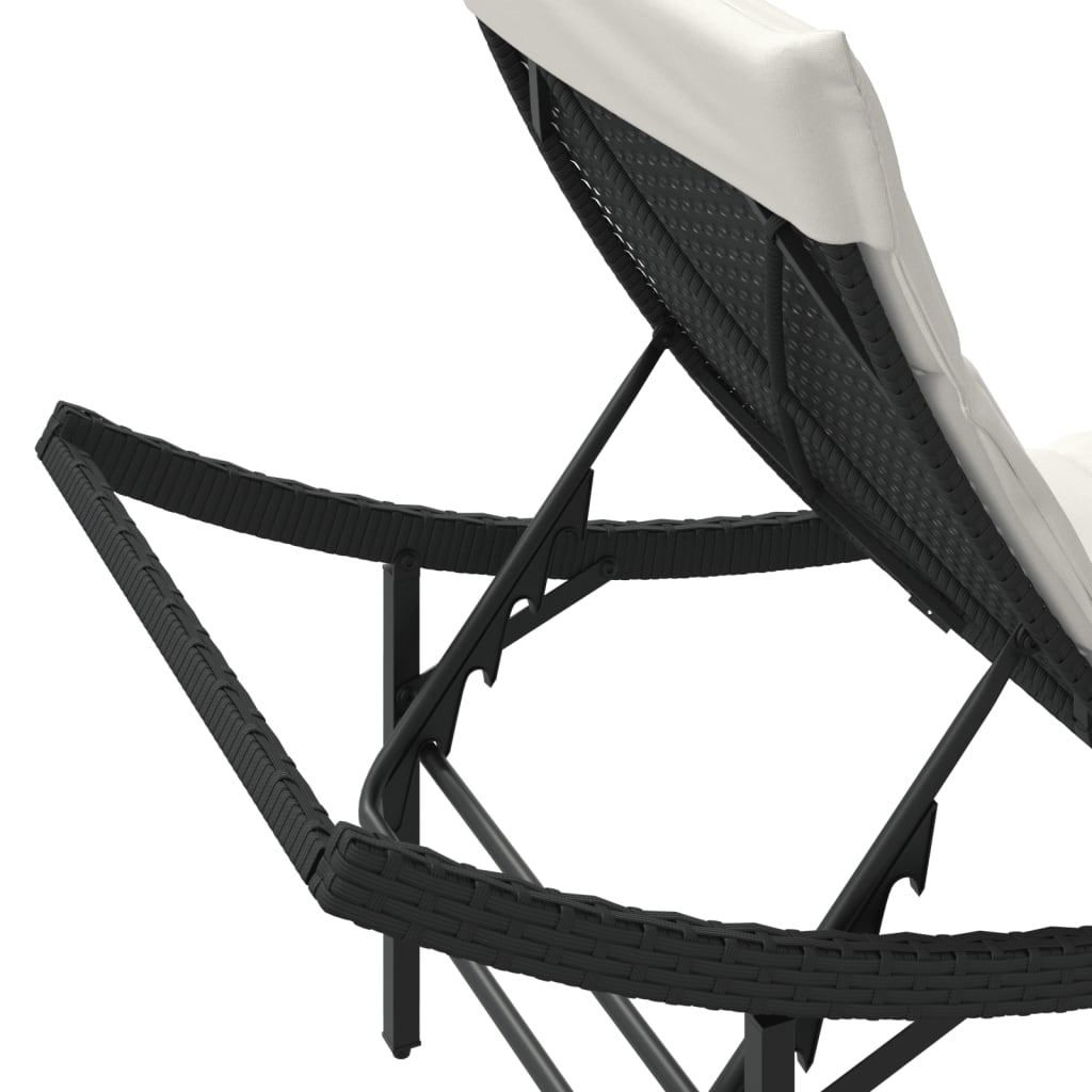 Sun lounger with cushion 55x199x50 cm black PE wicker
