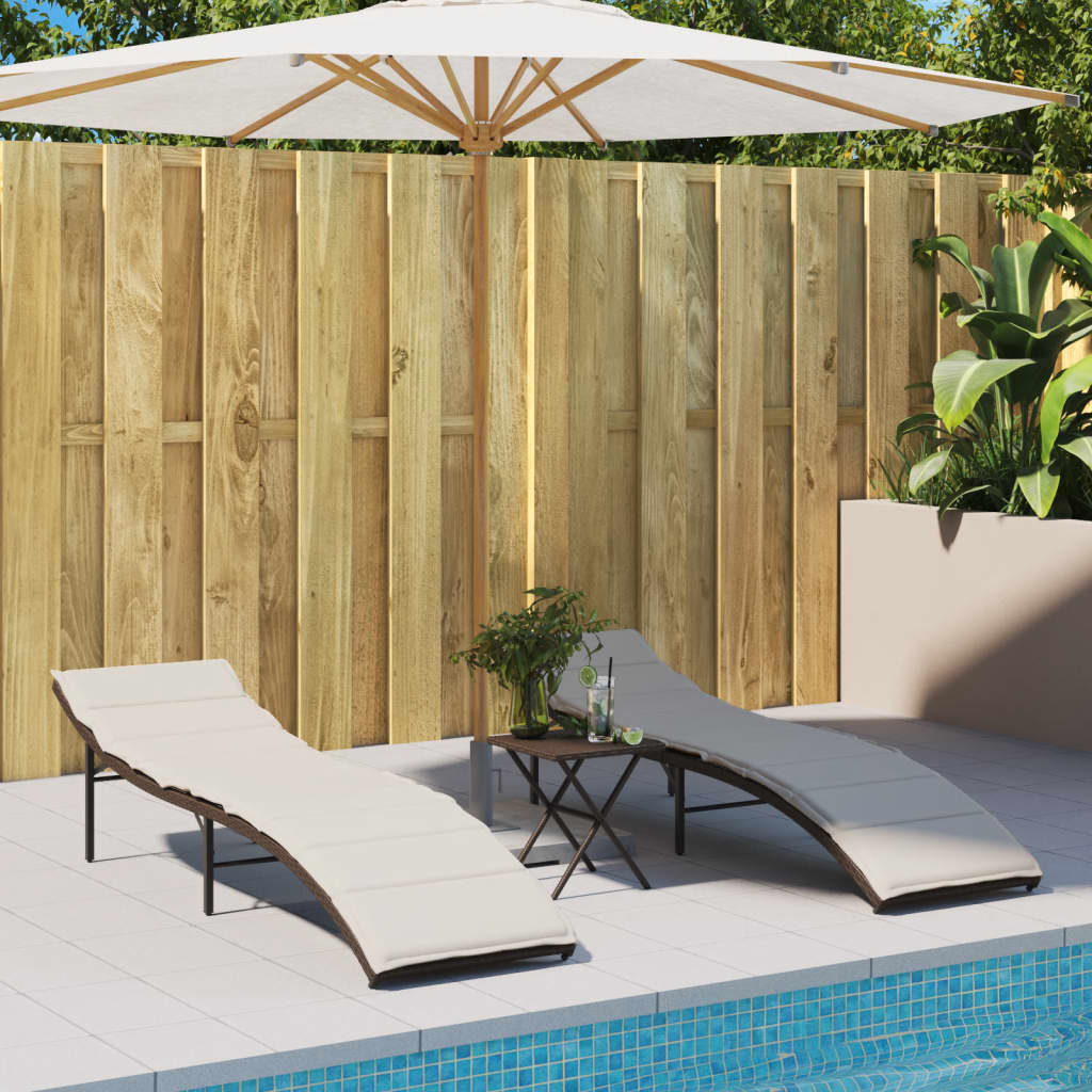 Sun lounger with cushion 55x199x50 cm brown PE wicker