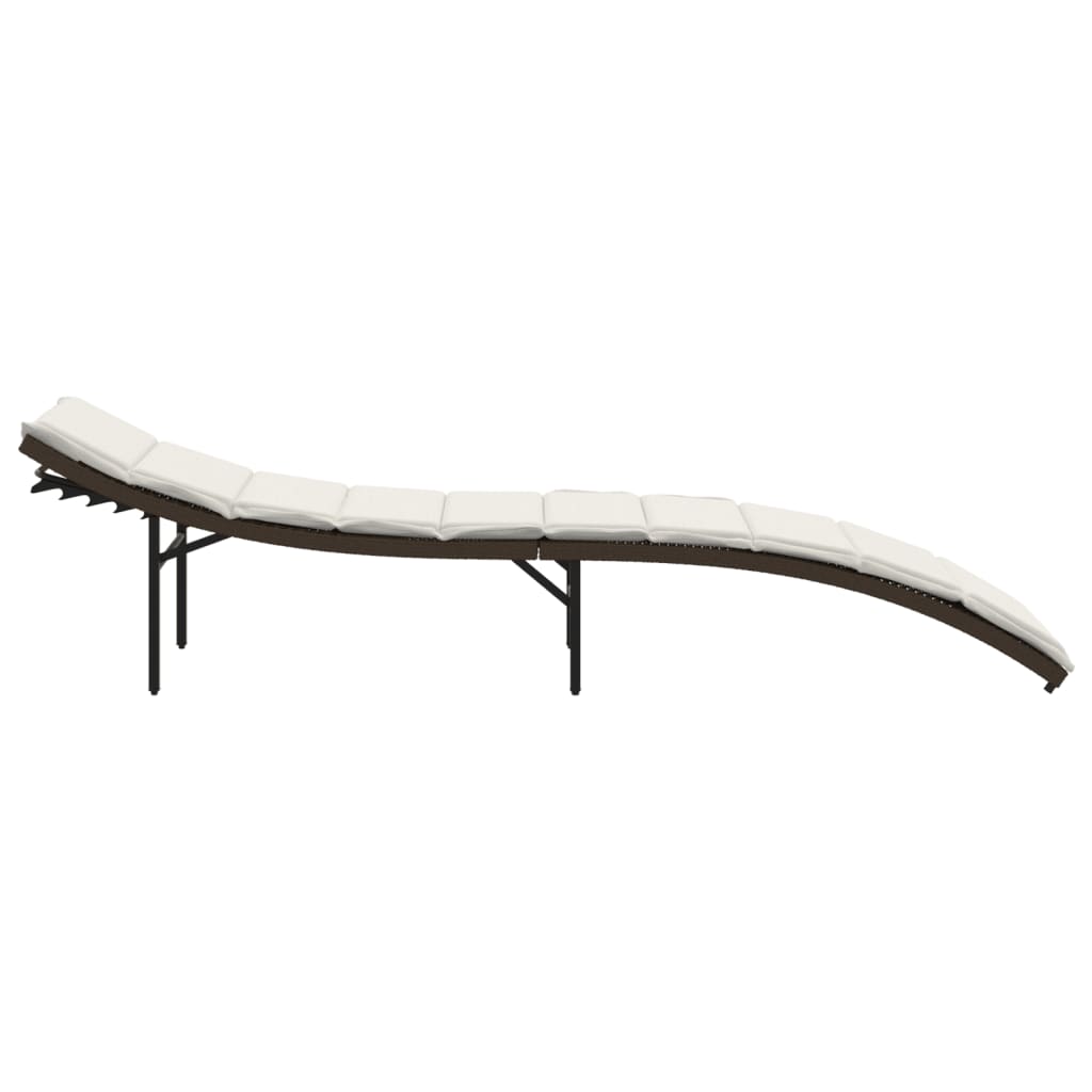 Sun lounger with cushion 55x199x50 cm brown PE wicker