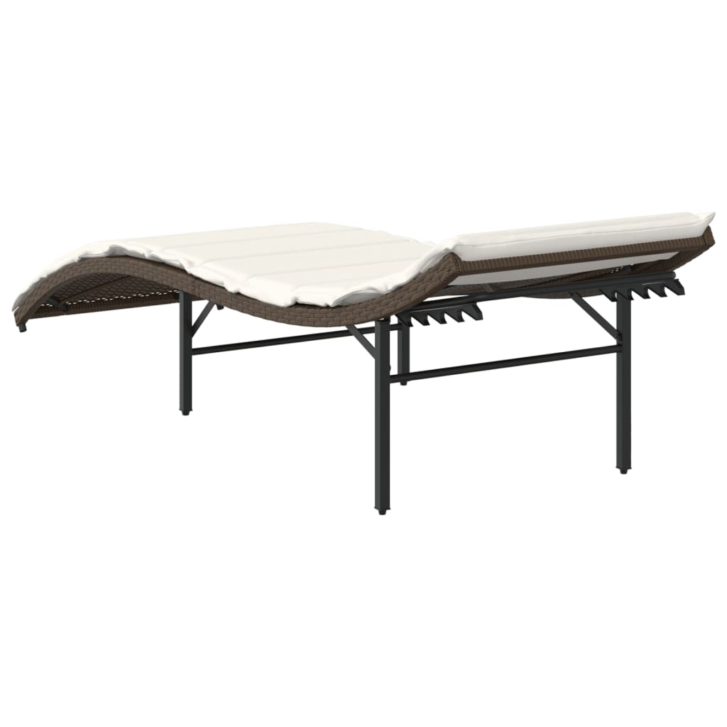 Sun lounger with cushion 55x199x50 cm brown PE wicker