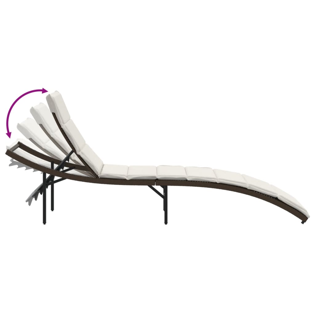 Sun lounger with cushion 55x199x50 cm brown PE wicker