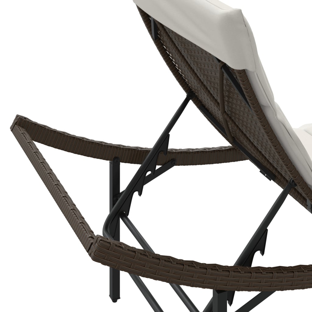 Sun lounger with cushion 55x199x50 cm brown PE wicker