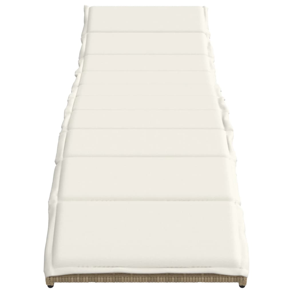 Sun lounger with cushion 55x199x50 cm PE wicker beige