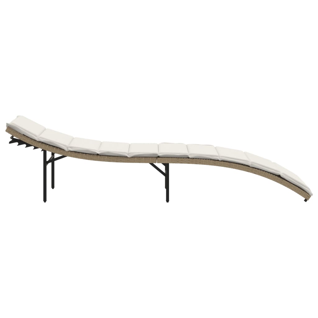 Sun lounger with cushion 55x199x50 cm PE wicker beige