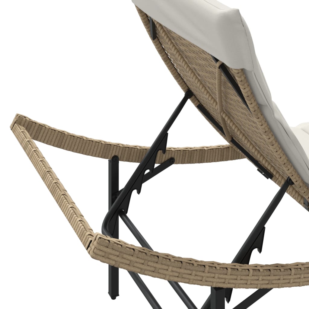 Sun lounger with cushion 55x199x50 cm PE wicker beige