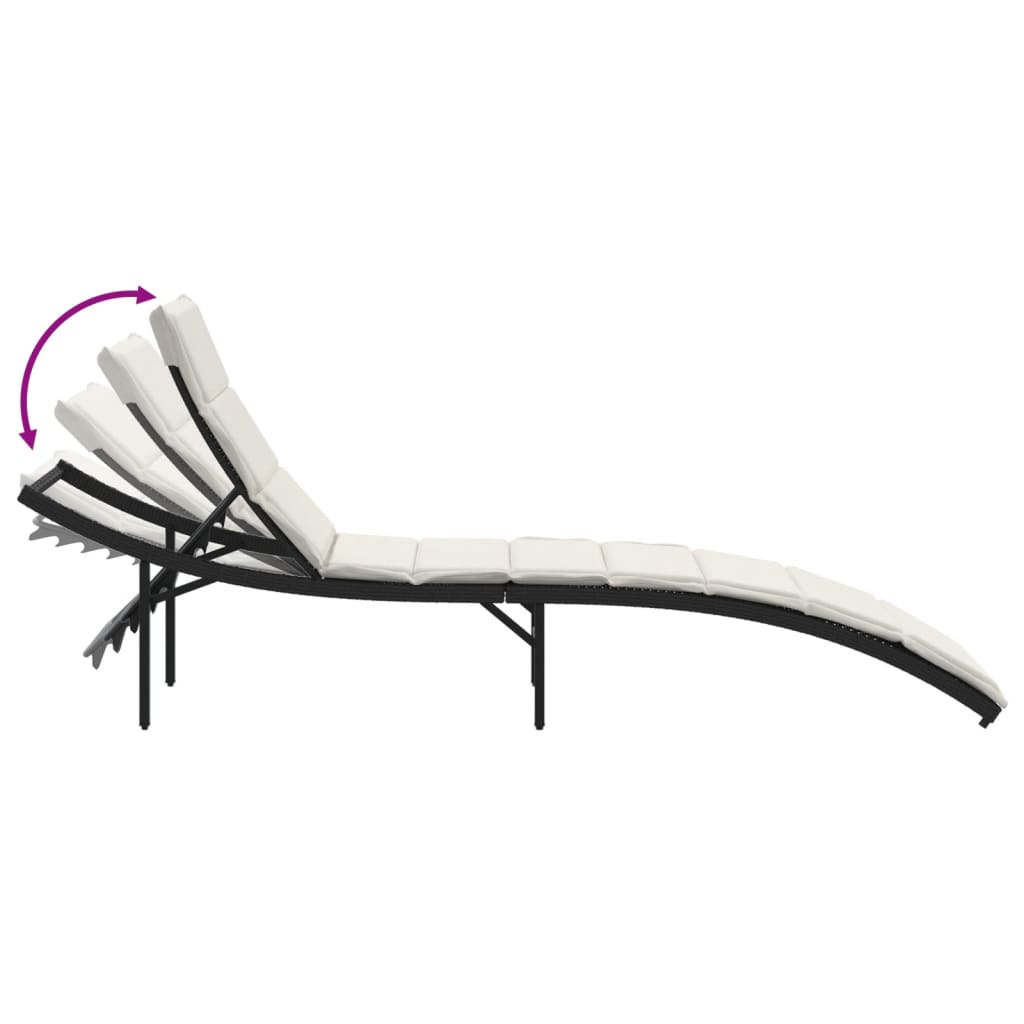 Sun loungers with table 2 pcs black PE rattan
