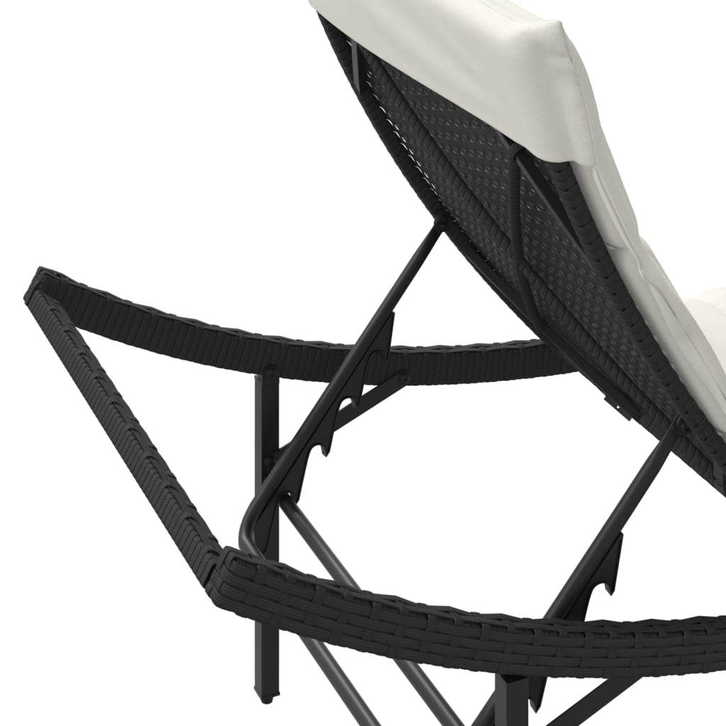 Sun loungers with table 2 pcs black PE rattan