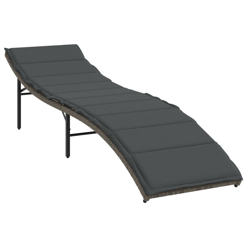 Sun loungers with table 2 pcs PE rattan grey