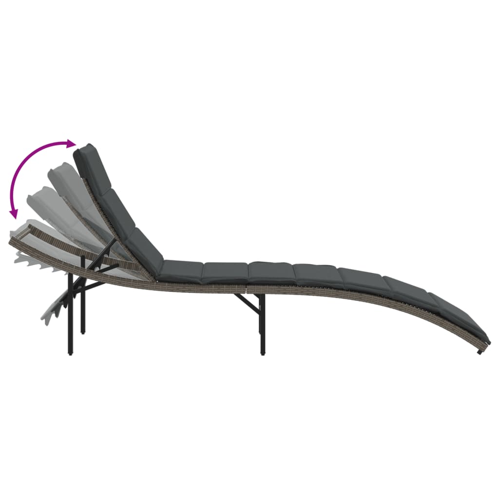 Sun loungers with table 2 pcs PE rattan grey