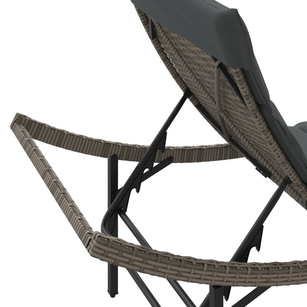 Sun loungers with table 2 pcs PE rattan grey