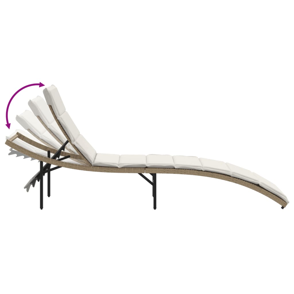 Sun loungers with table 2 pcs PE rattan beige