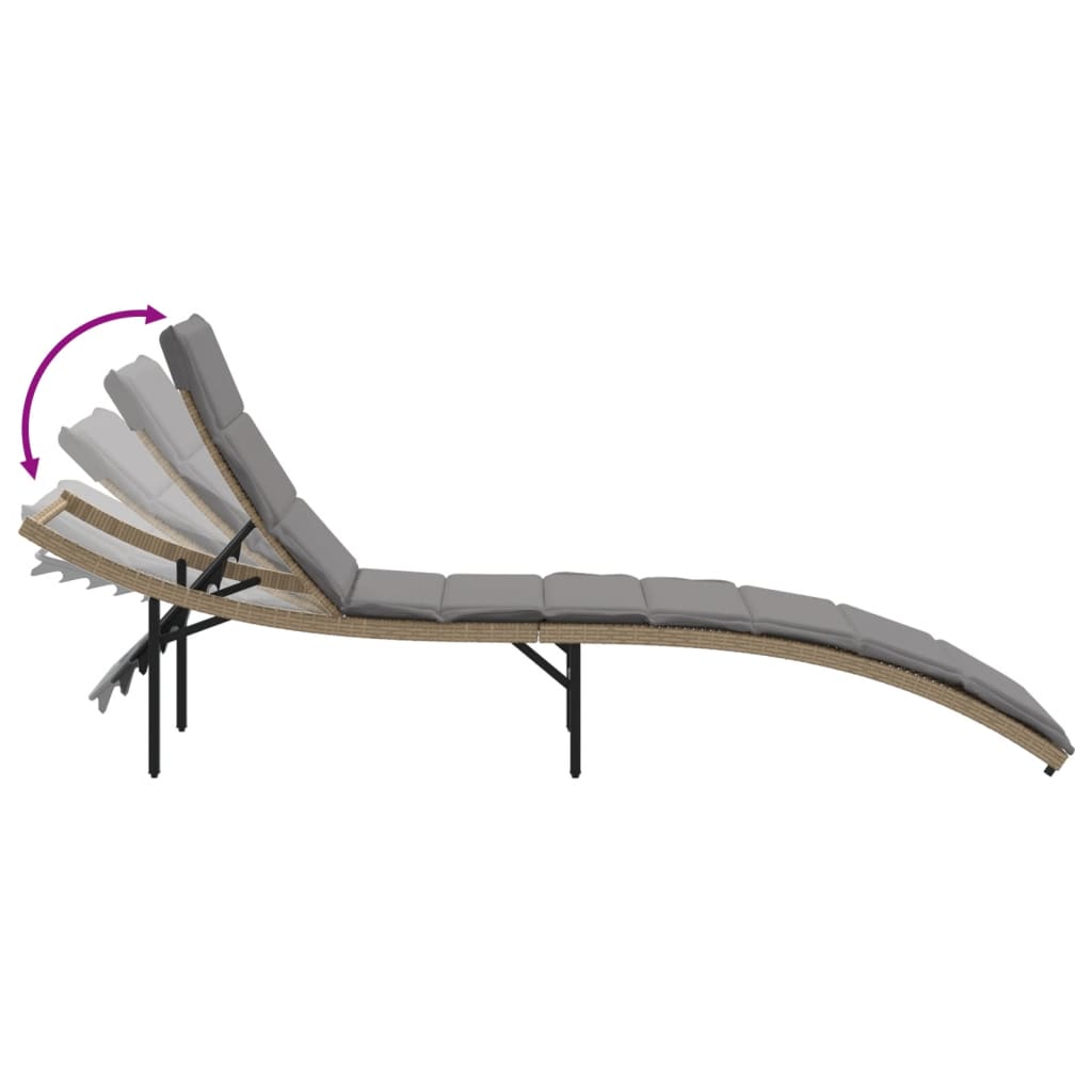 Sun loungers with table 2 pcs PE rattan beige