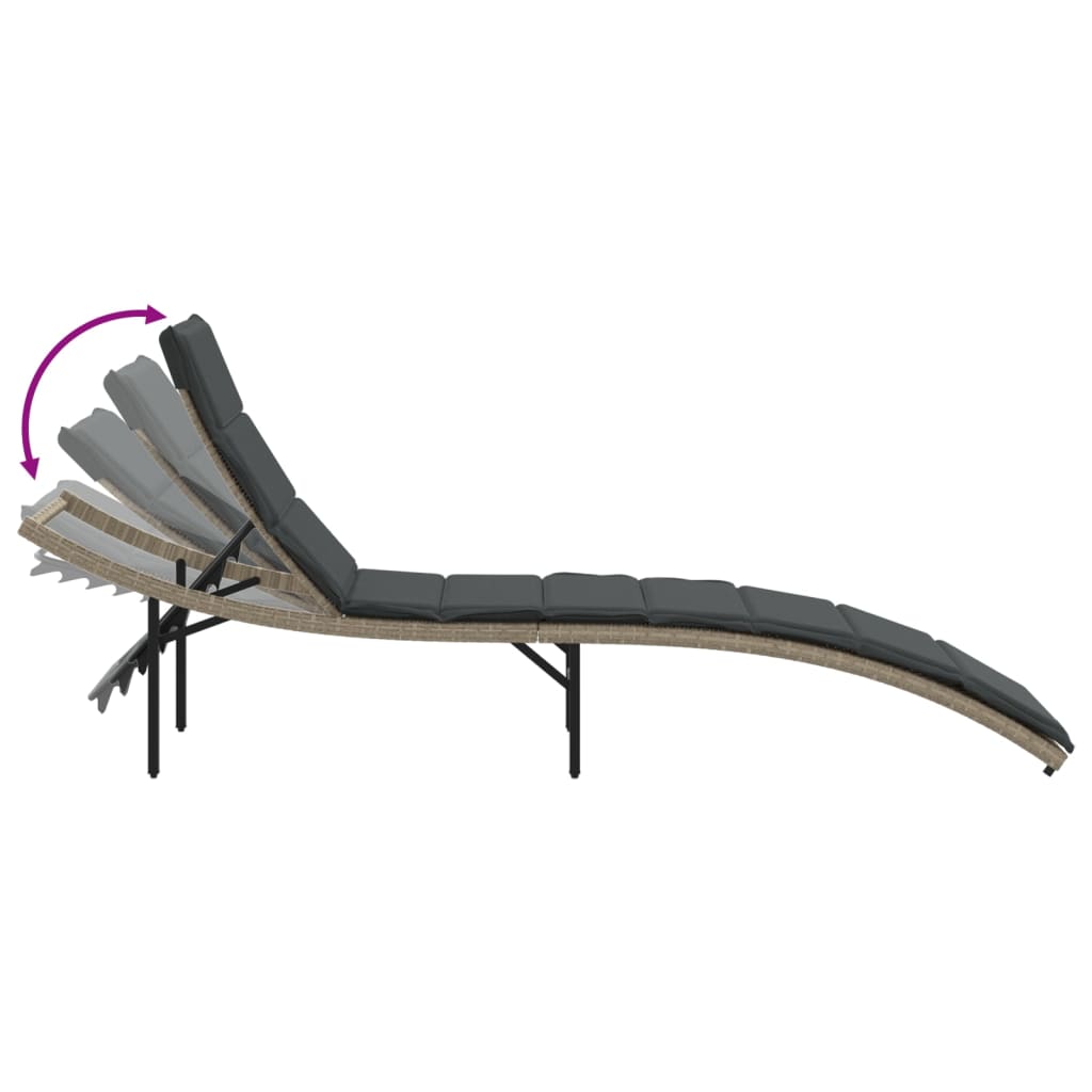 Sun loungers with table 2 pcs PE rattan light grey