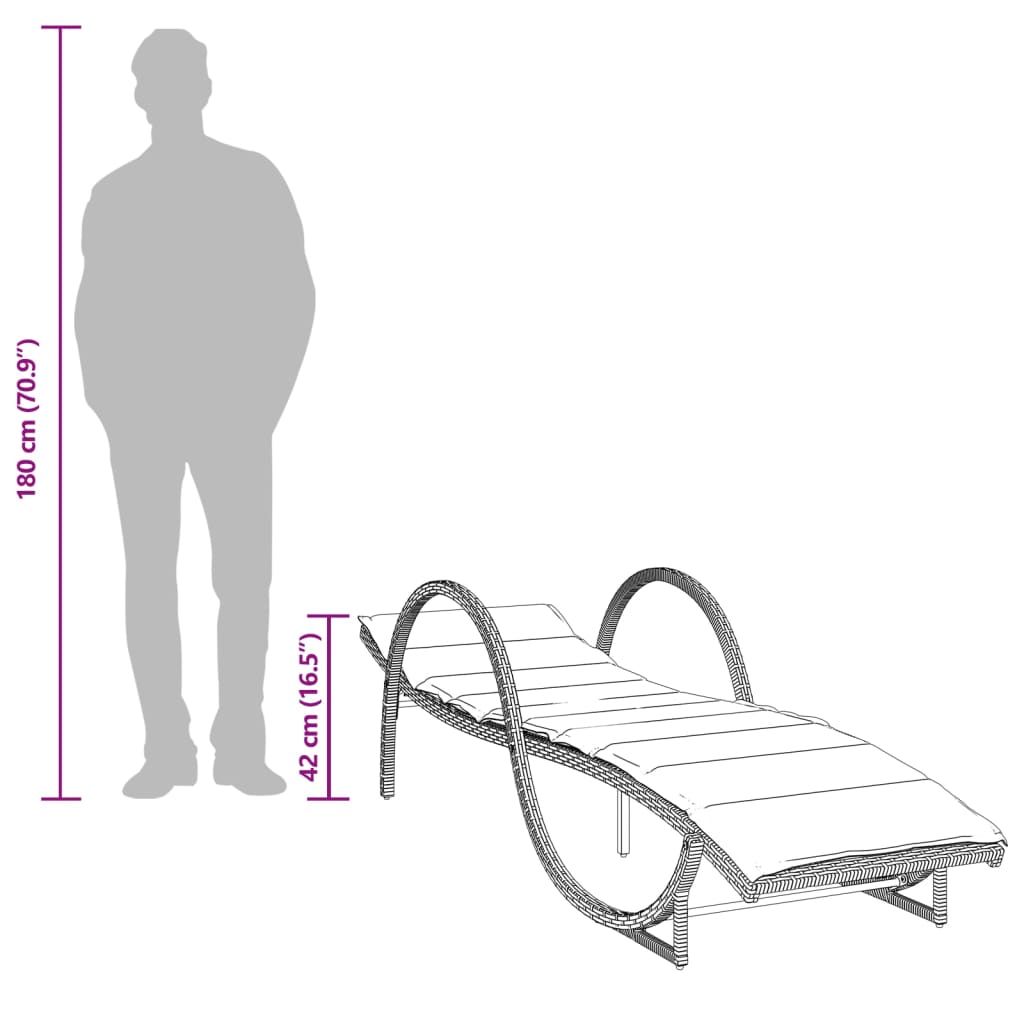 Sun lounger with cushion 60x199x42 cm PE wicker grey