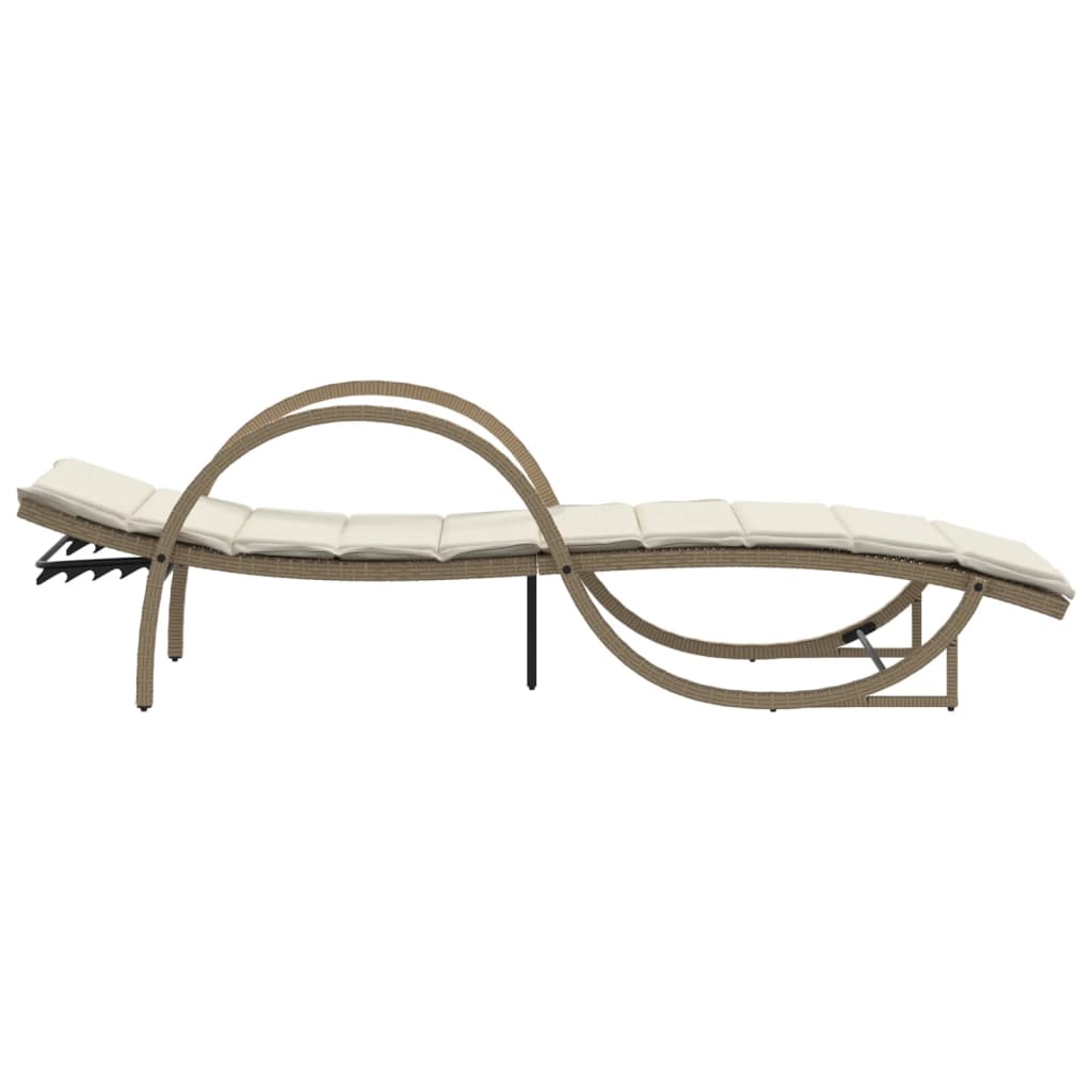 Sun lounger with cushion 60x199x42 cm PE wicker beige