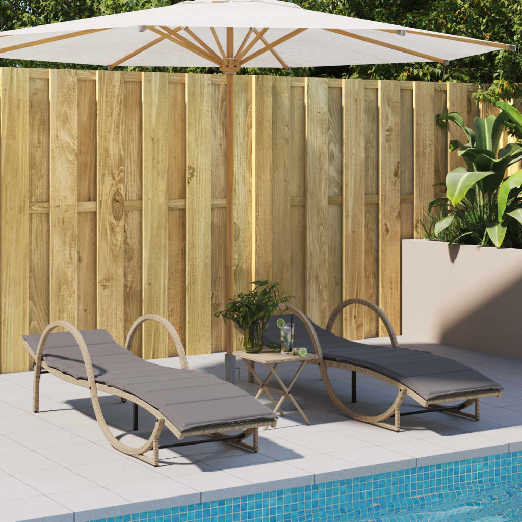 Sun lounger with cushion 60x199x42 cm PE wicker beige