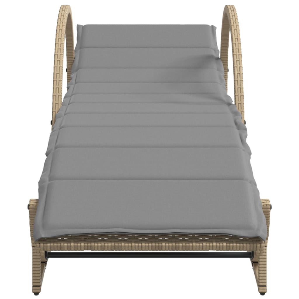Sun lounger with cushion 60x199x42 cm PE wicker beige