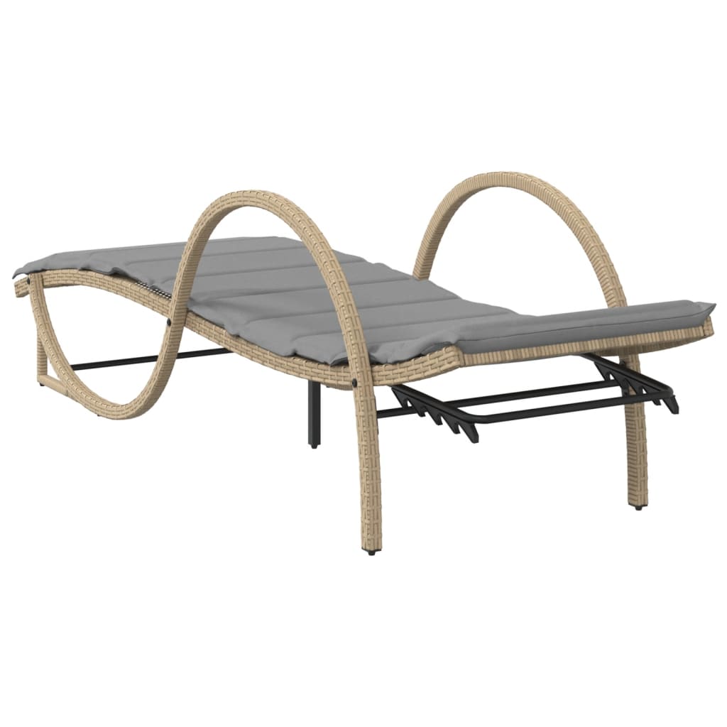 Sun lounger with cushion 60x199x42 cm PE wicker beige