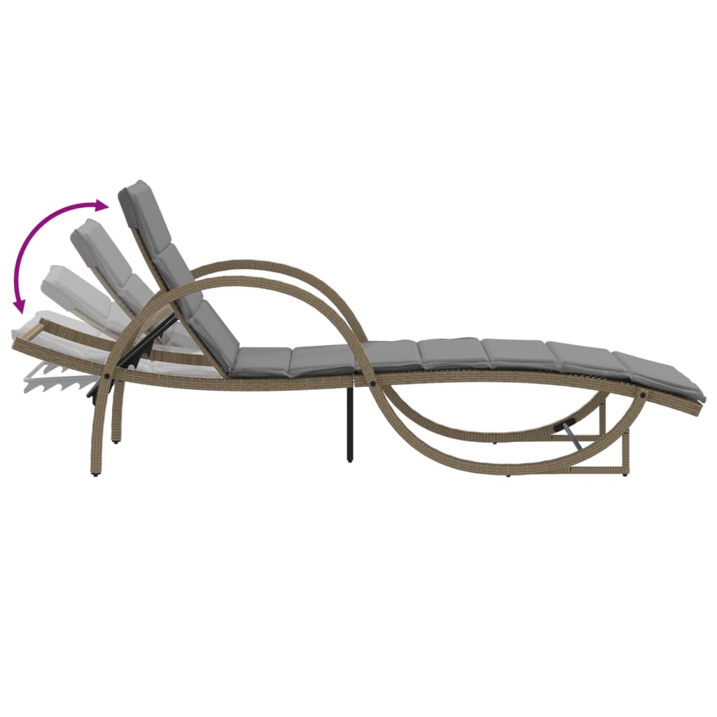 Sun lounger with cushion 60x199x42 cm PE wicker beige