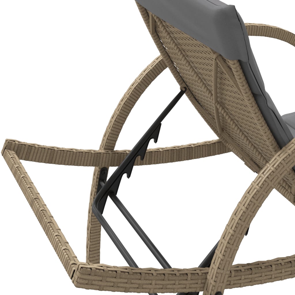 Sun lounger with cushion 60x199x42 cm PE wicker beige
