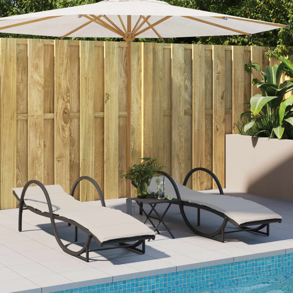Sun loungers with table 2 pcs black PE rattan