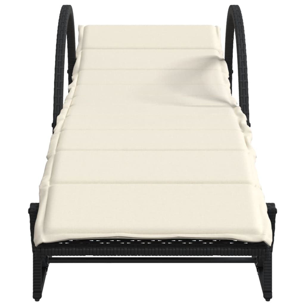 Sun loungers with table 2 pcs black PE rattan