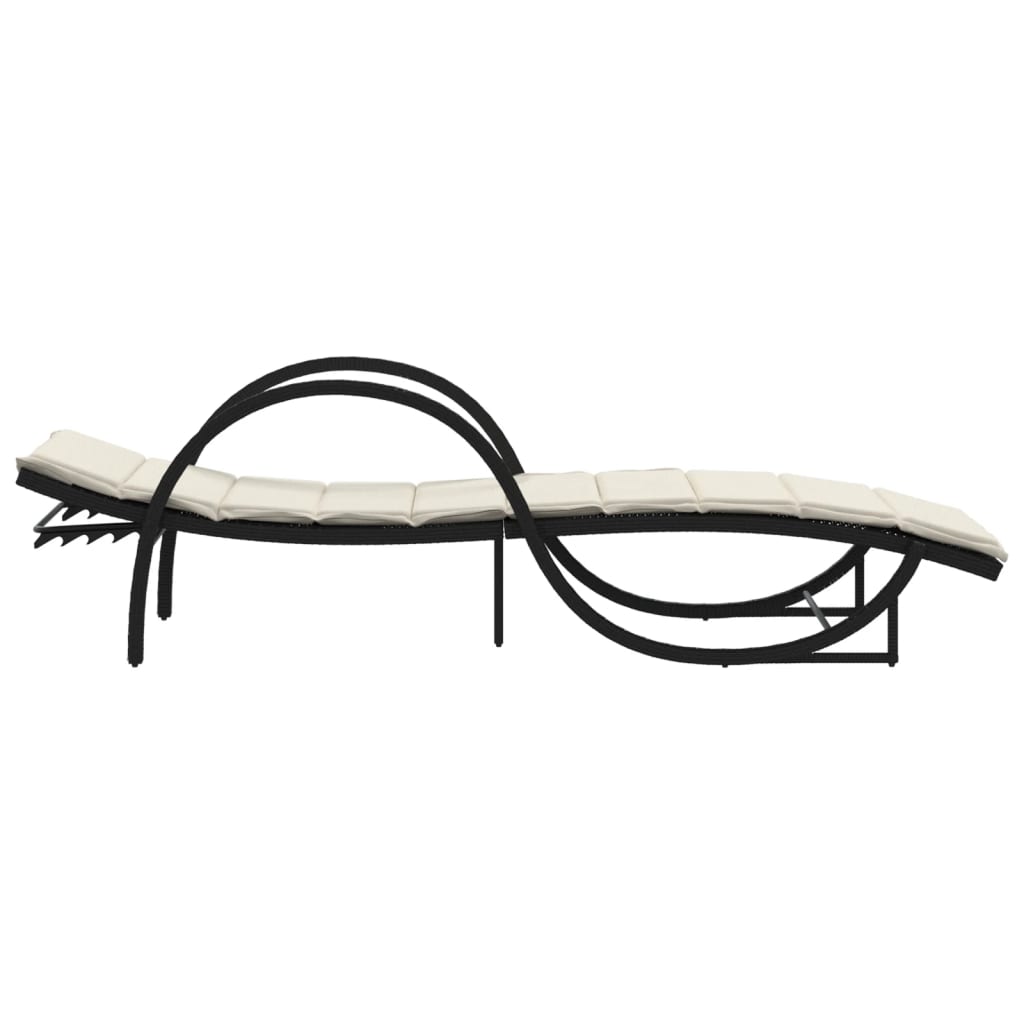 Sun loungers with table 2 pcs black PE rattan