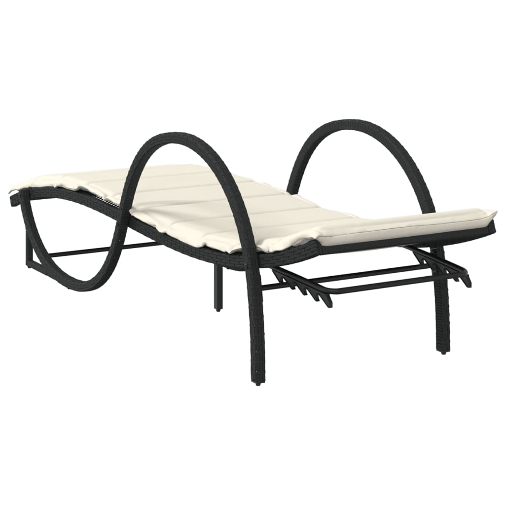 Sun loungers with table 2 pcs black PE rattan