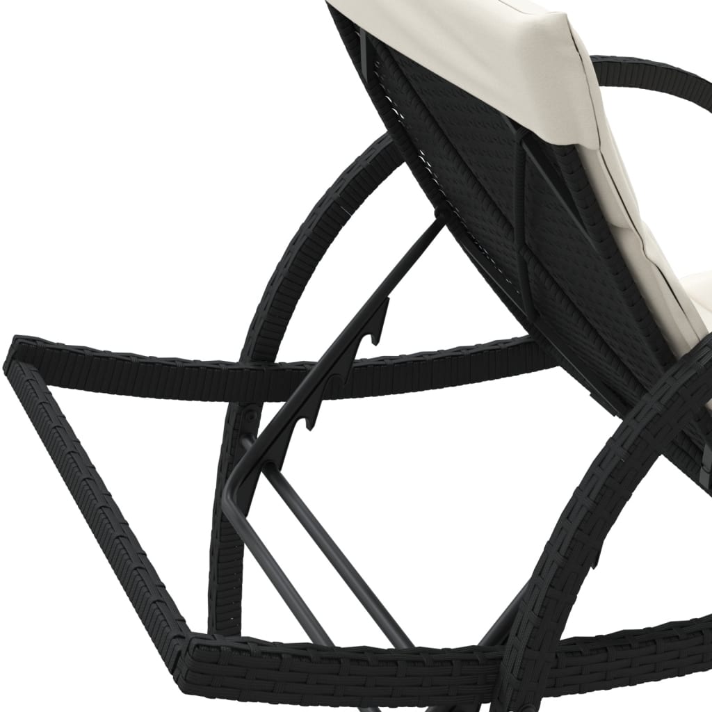 Sun loungers with table 2 pcs black PE rattan