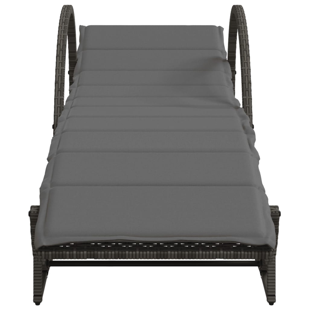 Sun loungers with table 2 pcs PE rattan grey
