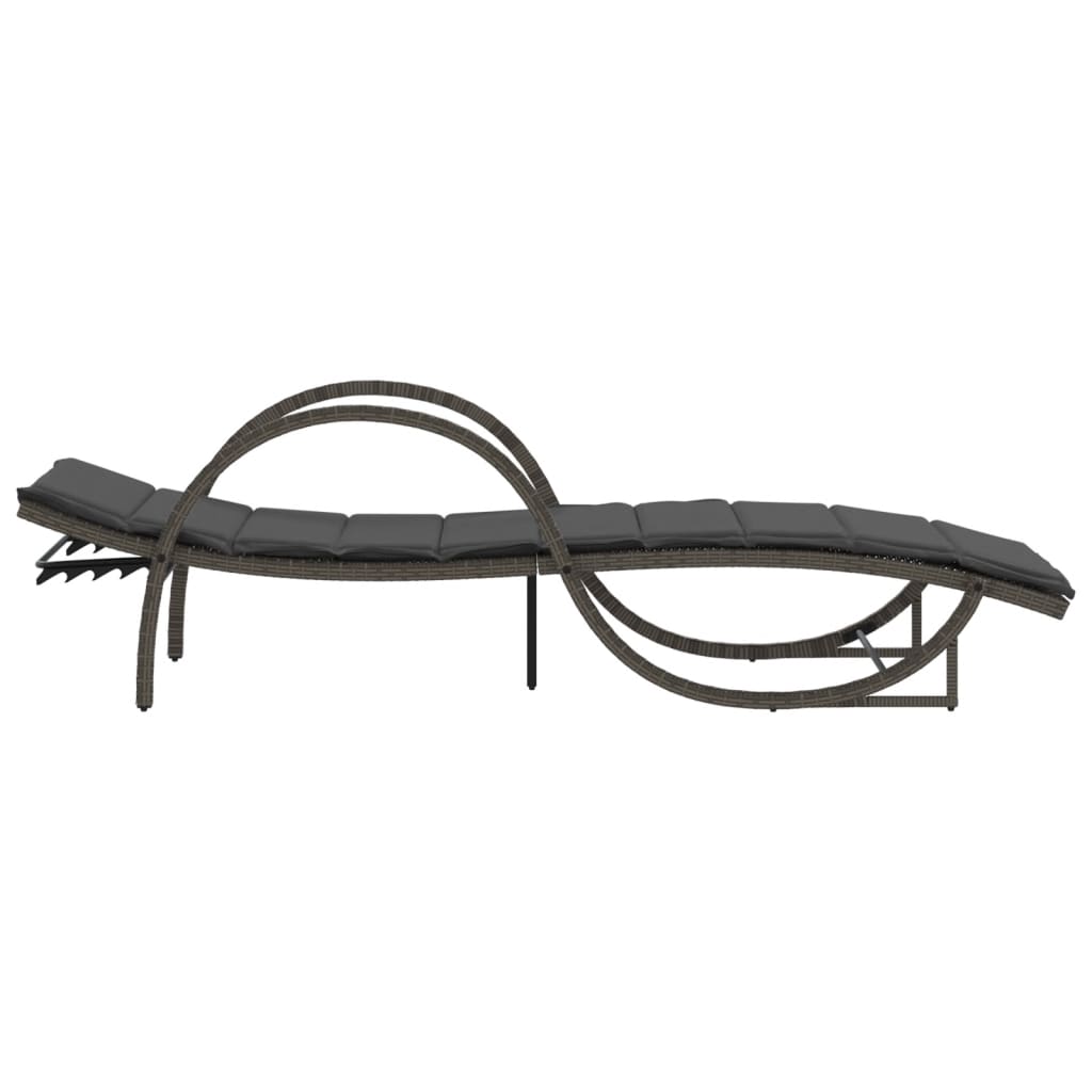Sun loungers with table 2 pcs PE rattan grey