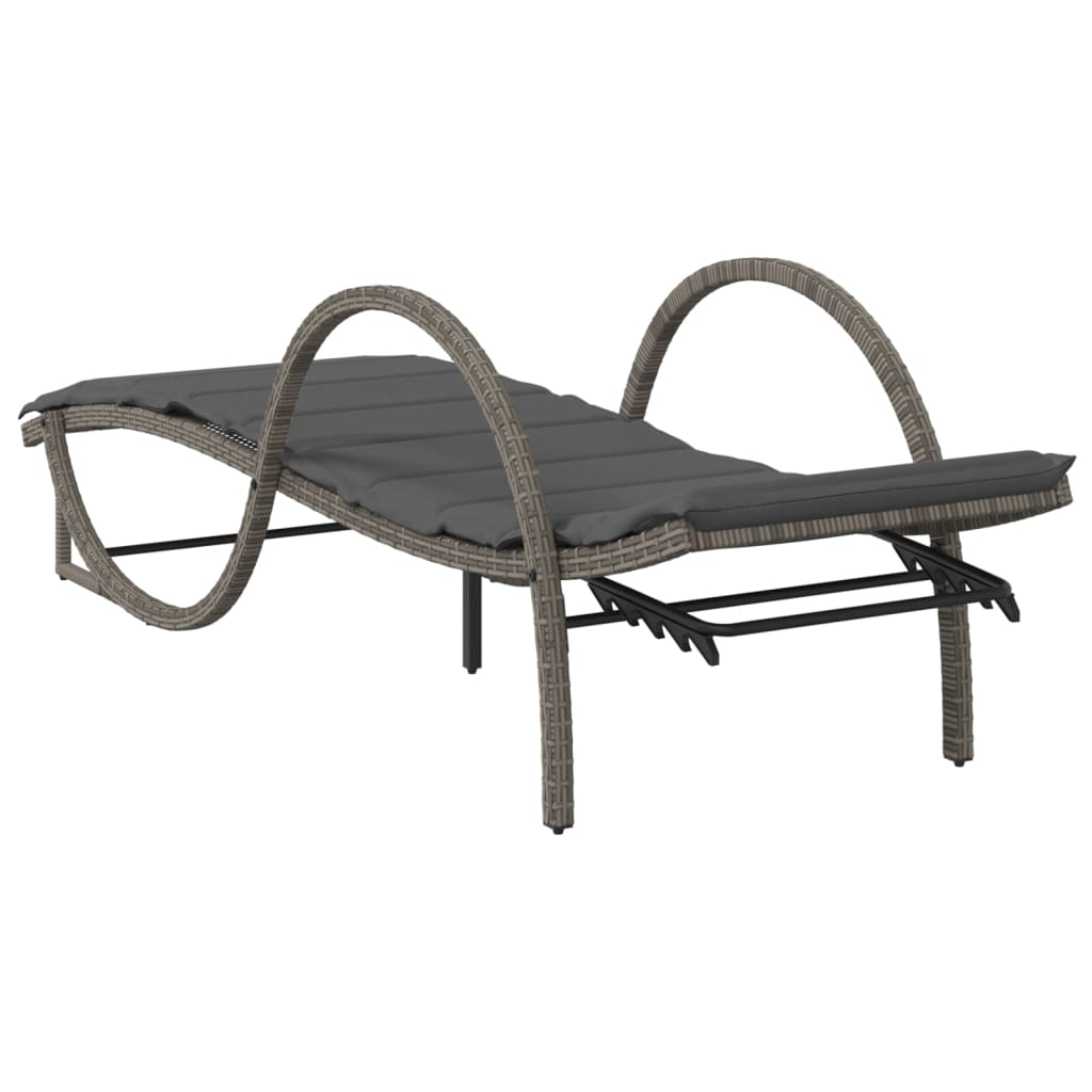 Sun loungers with table 2 pcs PE rattan grey