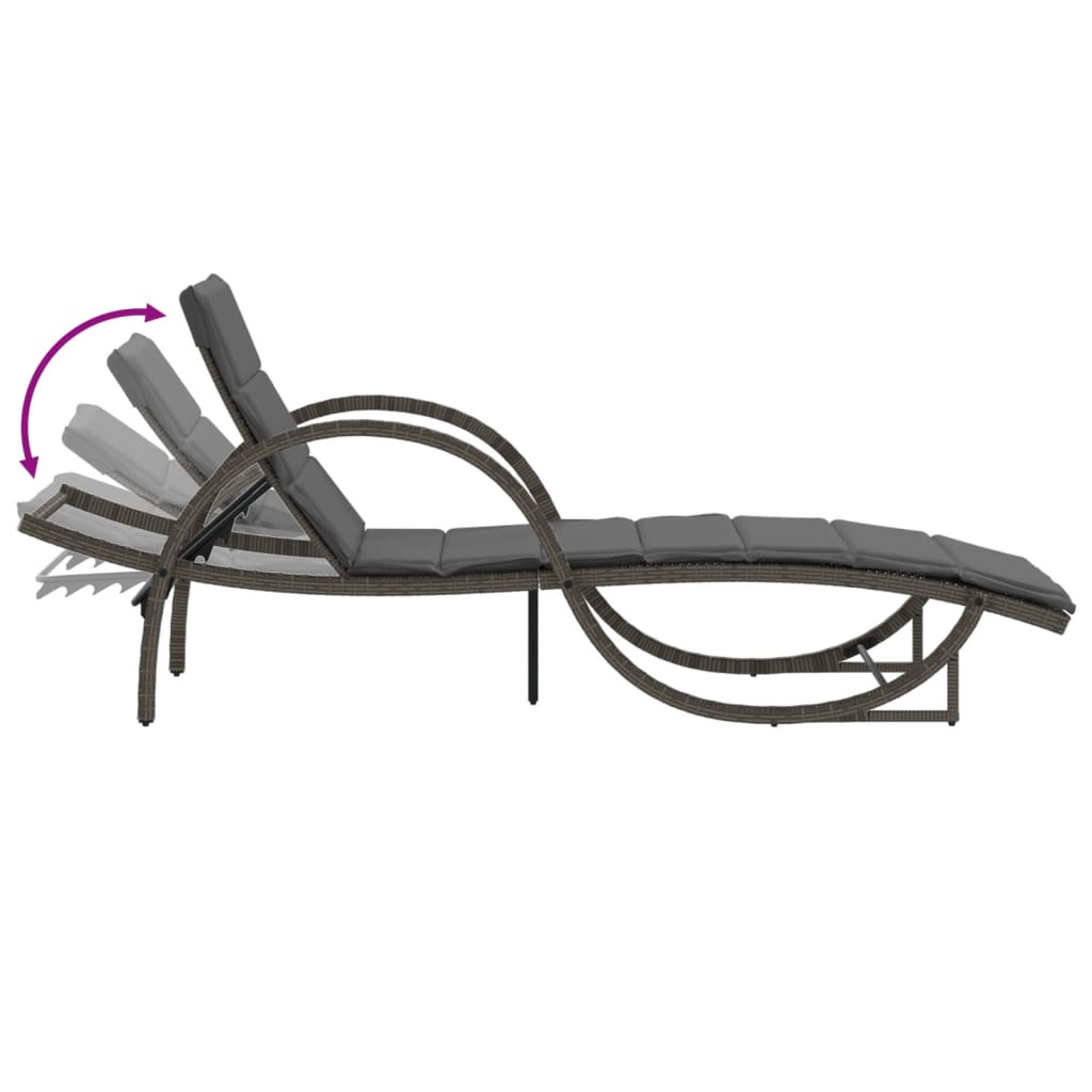 Sun loungers with table 2 pcs PE rattan grey
