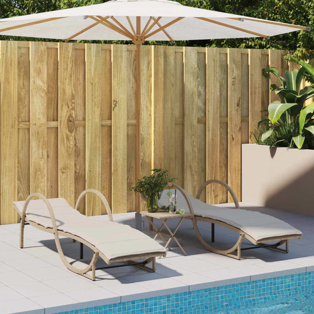 Sun loungers with table 2 pcs PE rattan beige
