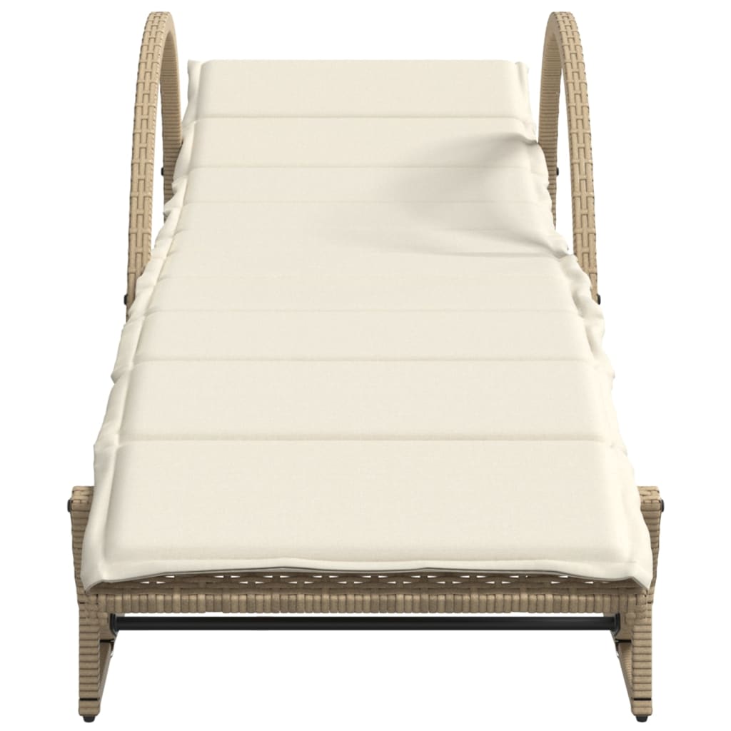 Sun loungers with table 2 pcs PE rattan beige
