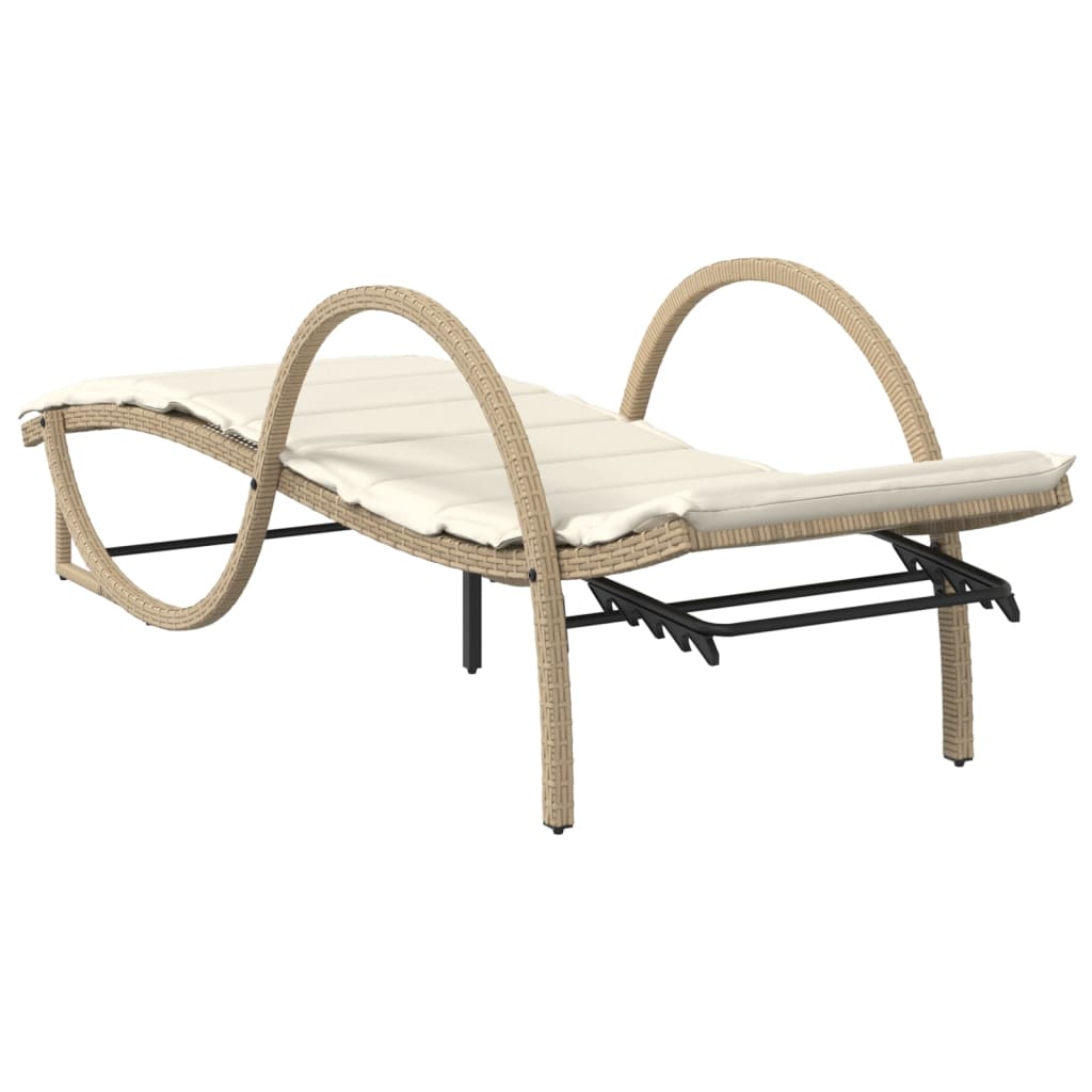 Sun loungers with table 2 pcs PE rattan beige