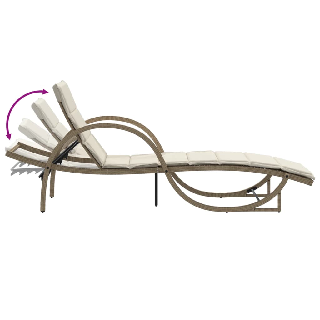 Sun loungers with table 2 pcs PE rattan beige