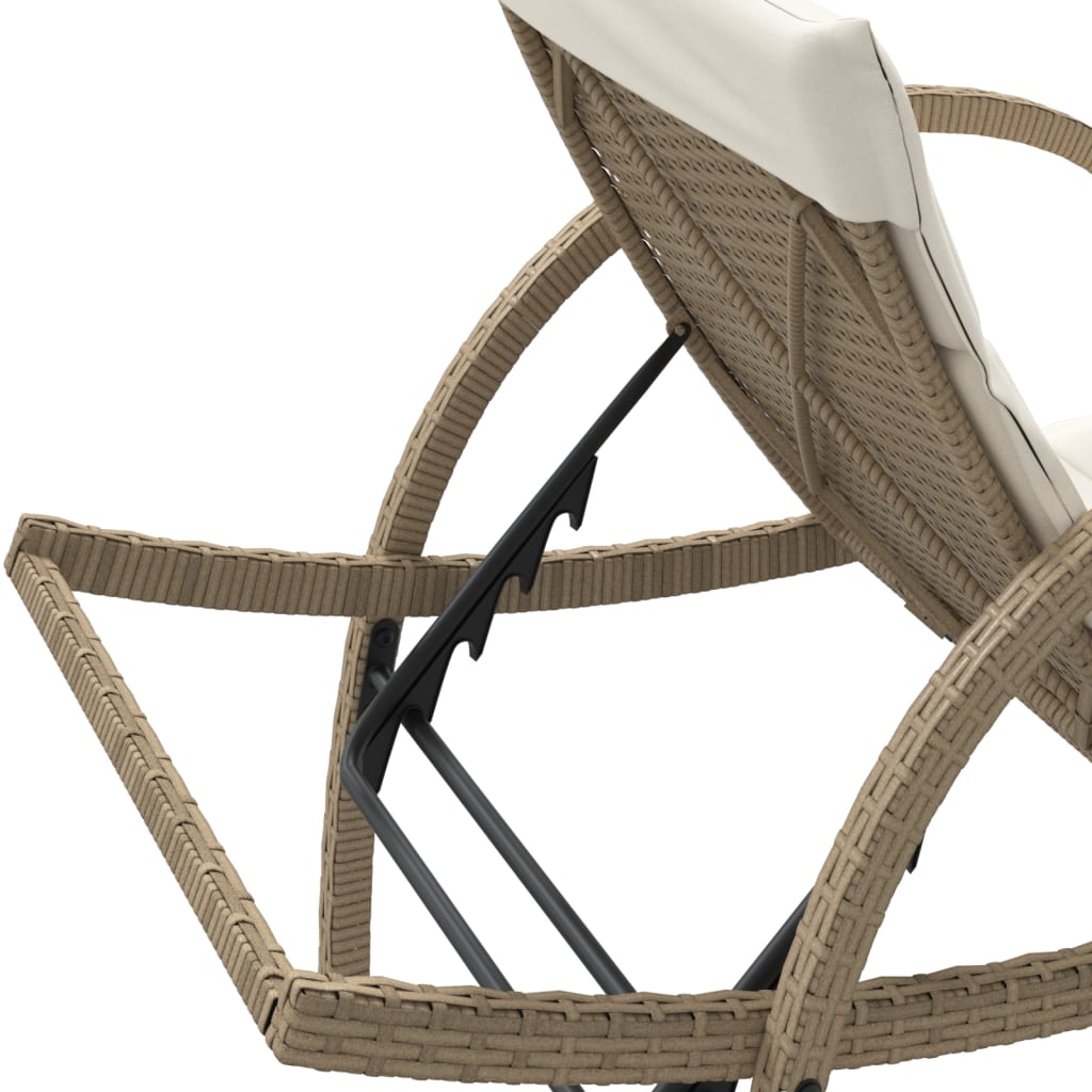 Sun loungers with table 2 pcs PE rattan beige