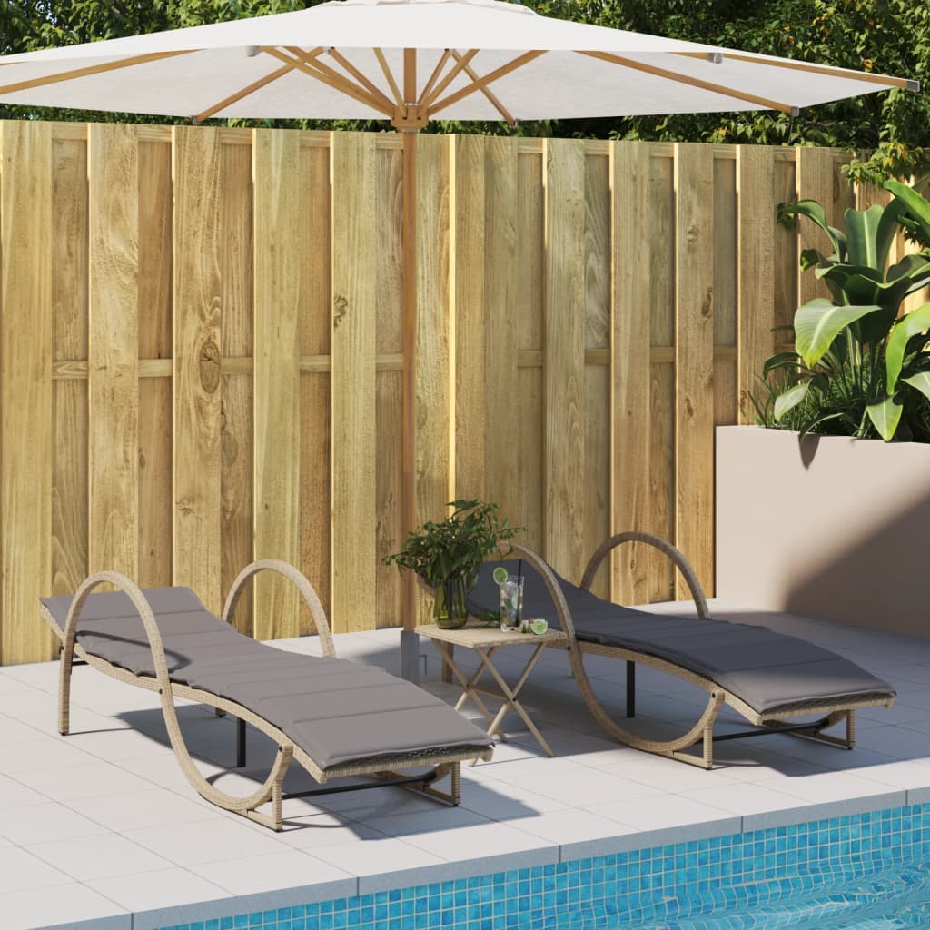 Sun loungers with table 2 pcs PE rattan beige