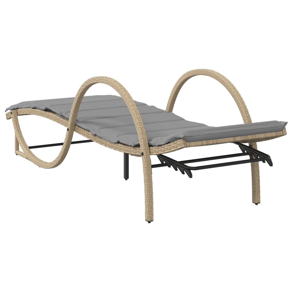Sun loungers with table 2 pcs PE rattan beige