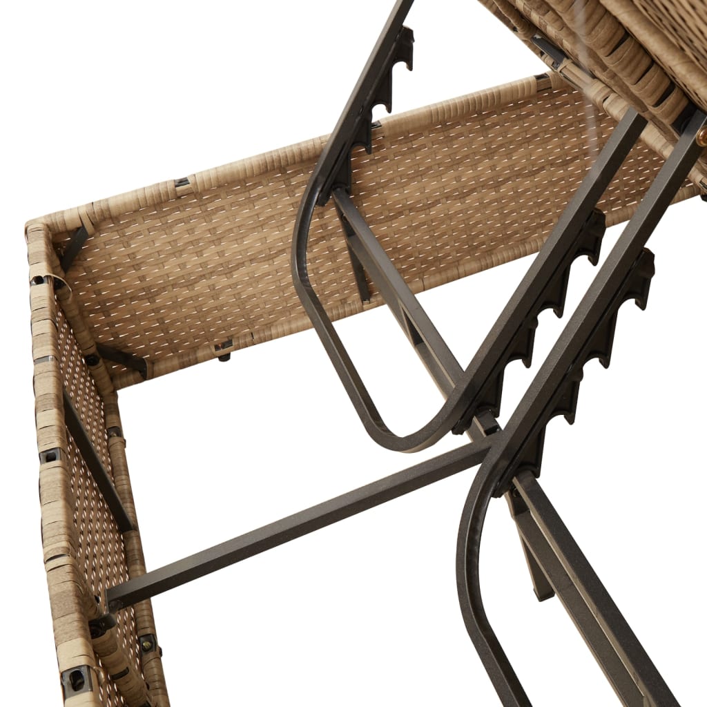 Double sun lounger with roof and curtains in beige PE wicker