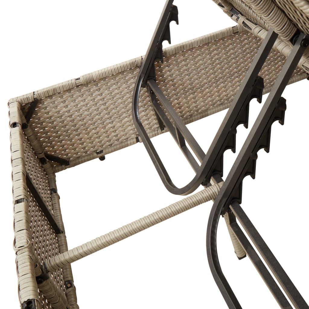 Double sun lounger with roof and curtains in light grey poly rattan