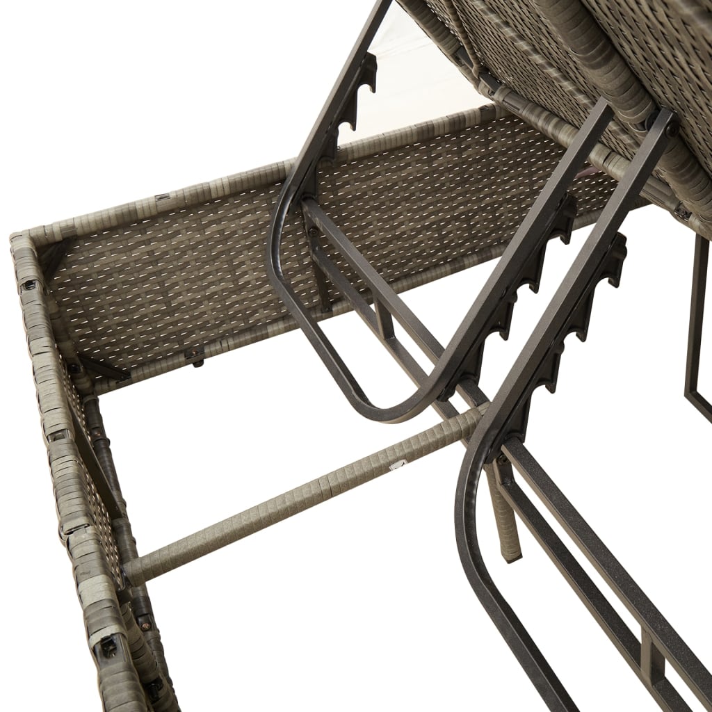 Double sun lounger with cushions and parasol in brown PE wicker