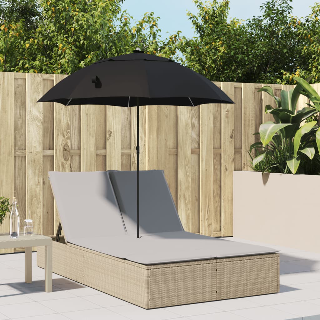 Double sun lounger with cushions and parasol in PE wicker, beige