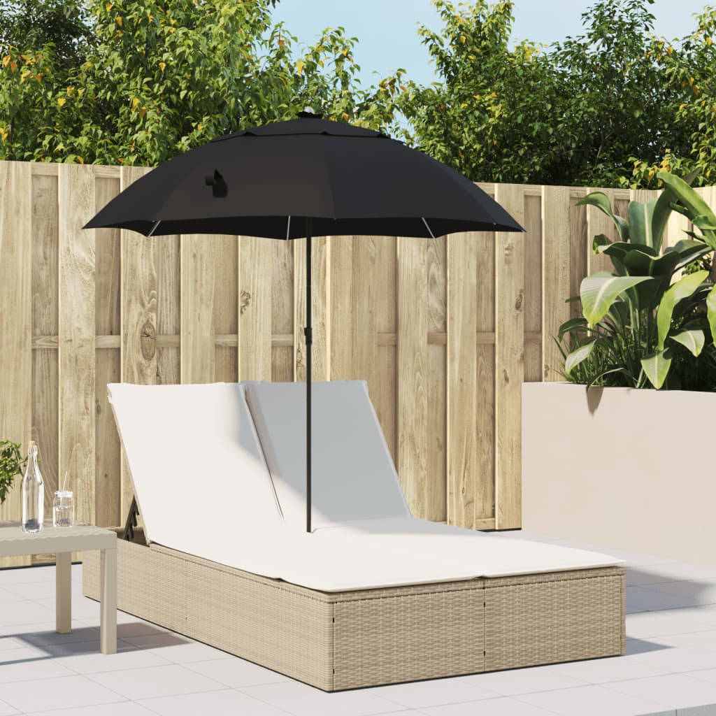 Double sun lounger with cushions and parasol in PE wicker, beige