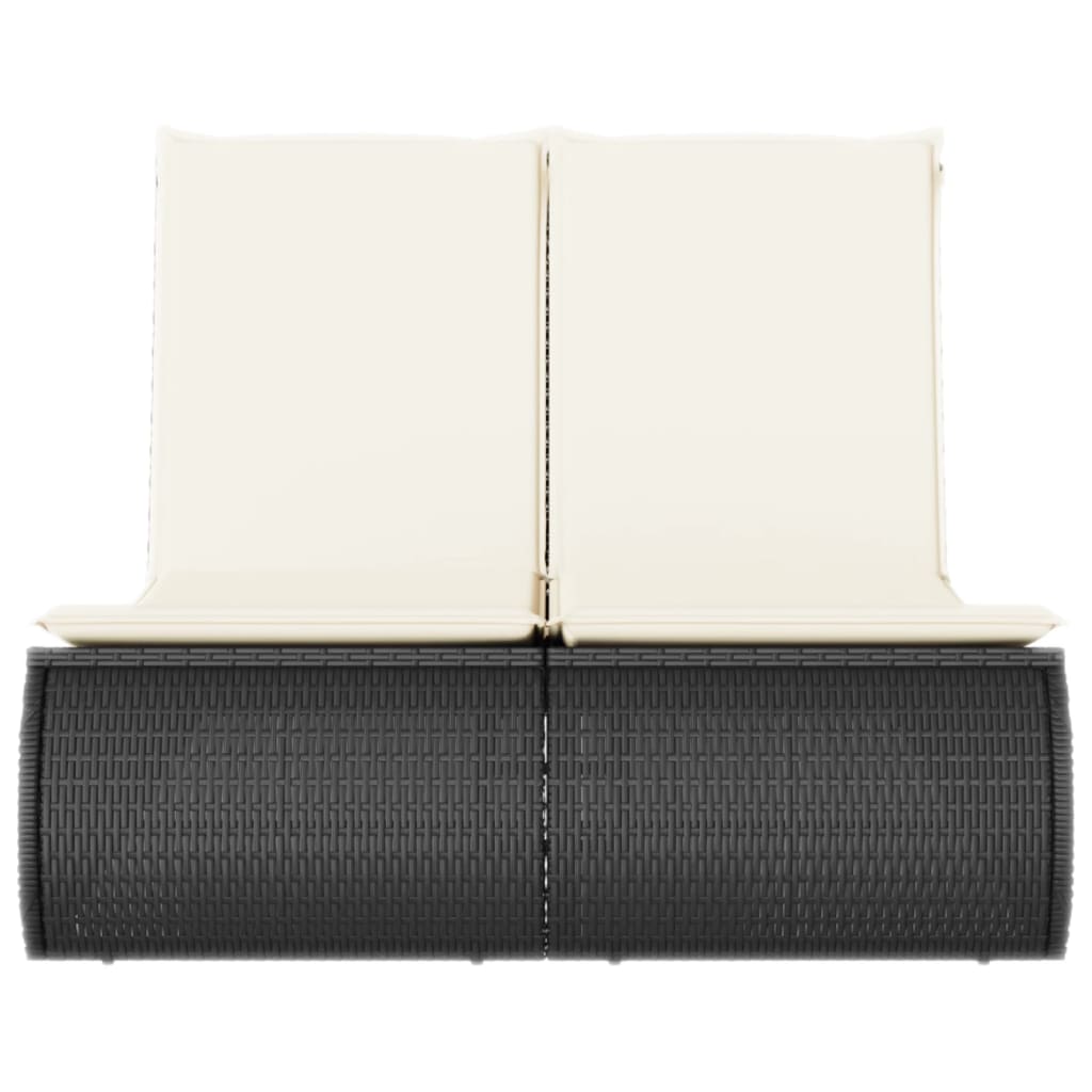 Double sun lounger with cushions in black poly rattan