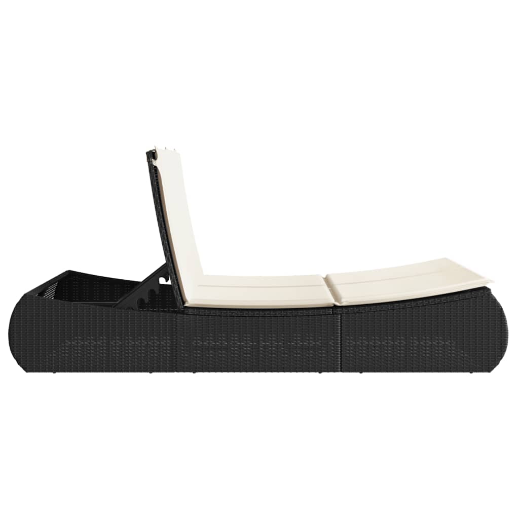 Double sun lounger with cushions in black poly rattan