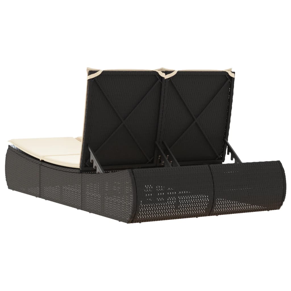 Double sun lounger with cushions in black poly rattan